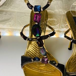Jewel and mesh T strap sandal